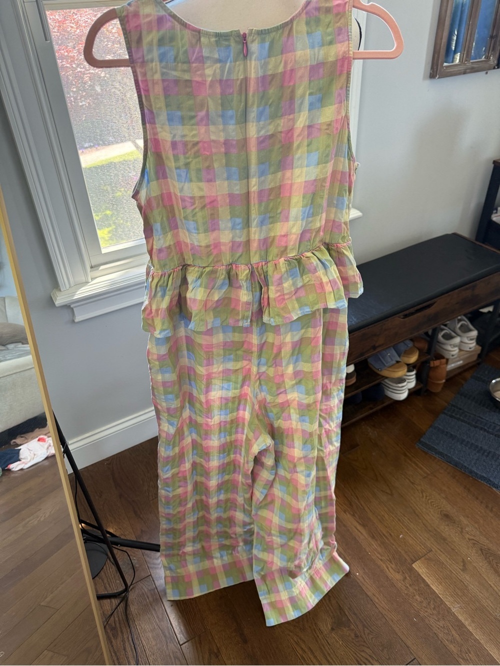 Monki Pastel Plaid Ruffle-Waist Wide-Leg Jumpsuit Size medium - Picture 9 of 11